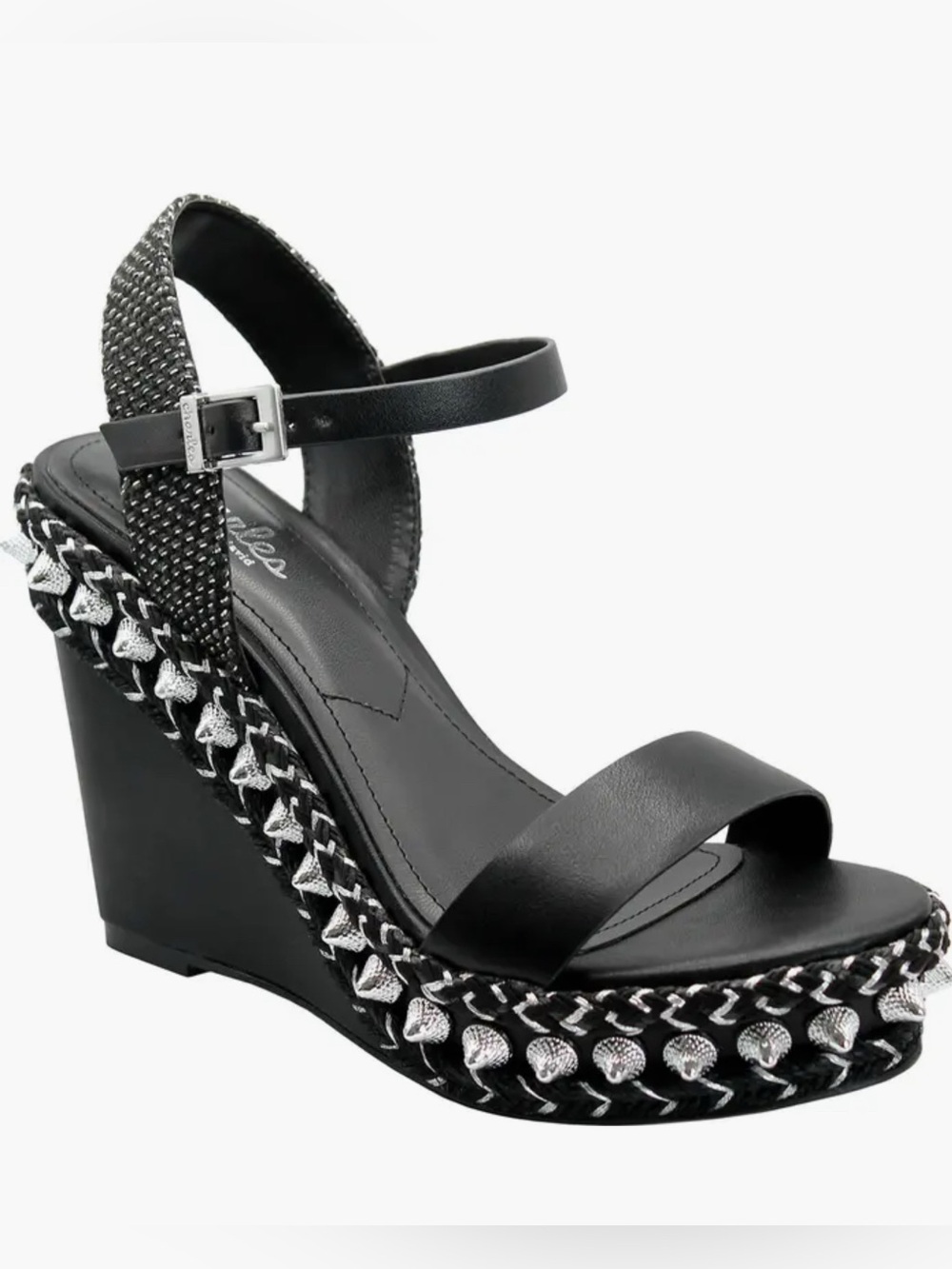 Charles By Charles David Black Wedge Sandals with Silver Accents
